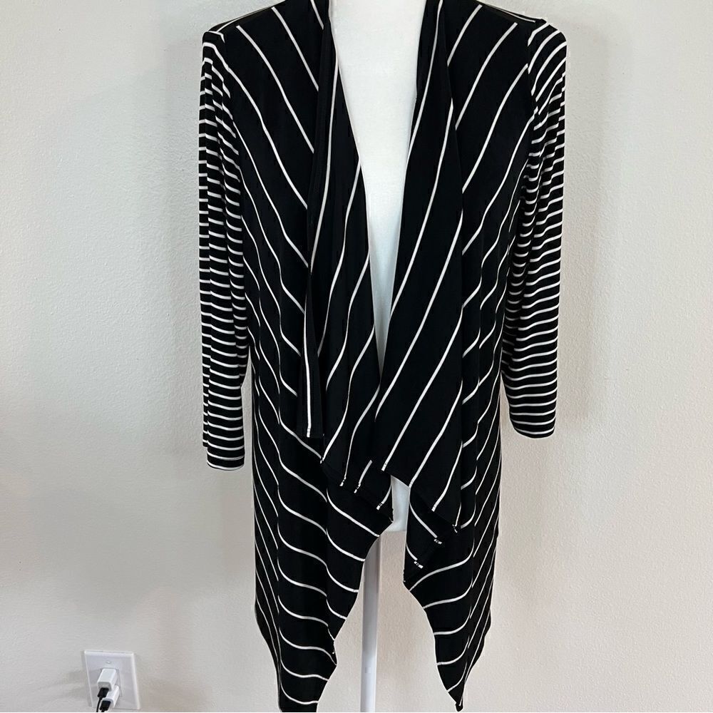 Chicos Cardigan Travelers Women’s Sz 1 (medium 8) Navy White Striped Open Front